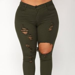 Olive Green Distressed Jeans